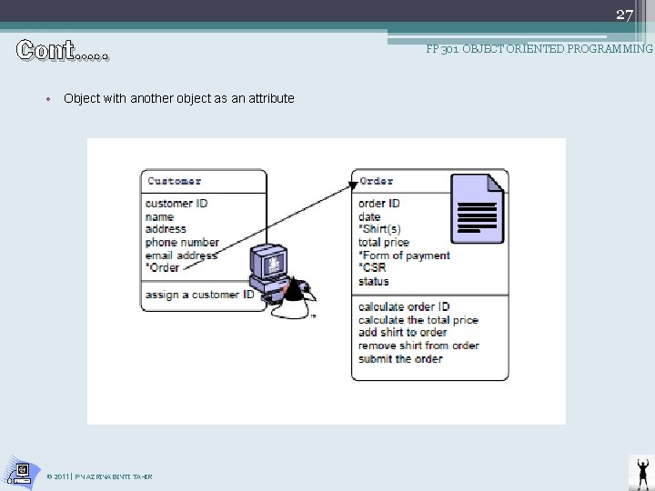 Cont…. . • Object with another object as an attribute © 2011 | PN Cont…. . • Object with another object as an attribute © 2011 | PN