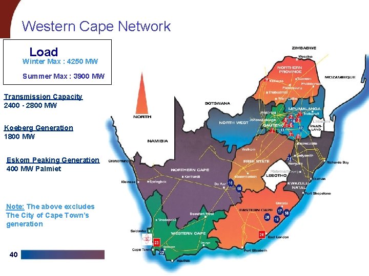 Western Cape Network Load Winter Max : 4250 MW Summer Max : 3900 MW