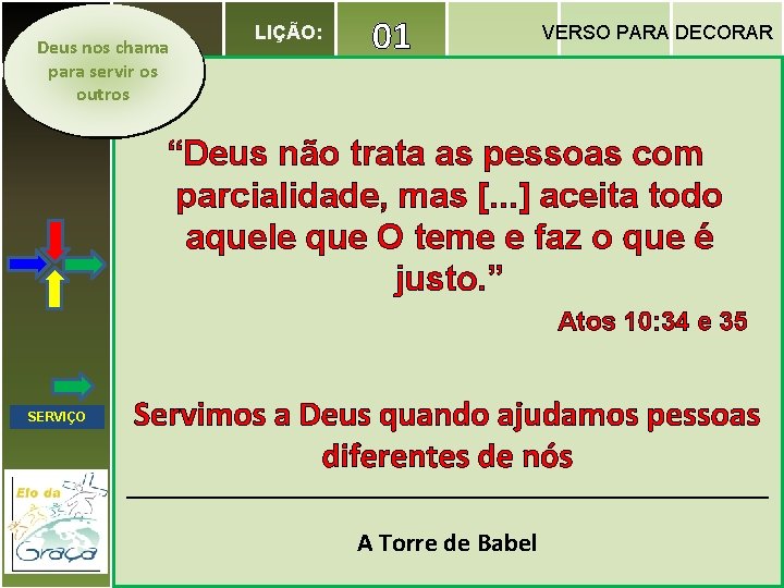 Deus nos chama para servir os outros LIÇÃO: 01 VERSO PARA DECORAR “Deus não