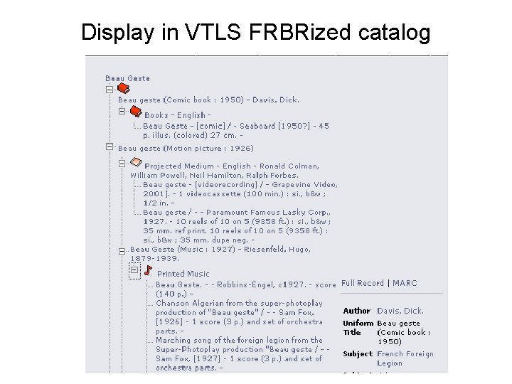 Display in VTLS FRBRized catalog 