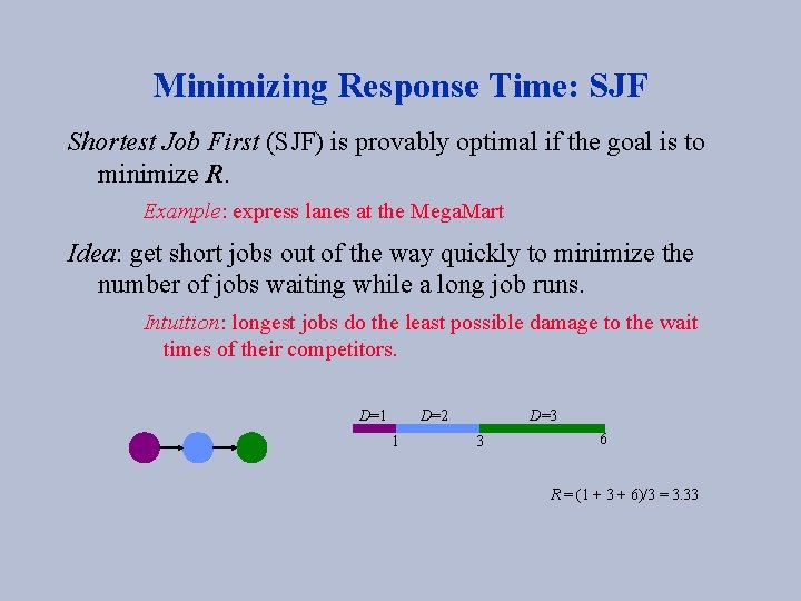 Minimizing Response Time: SJF Shortest Job First (SJF) is provably optimal if the goal