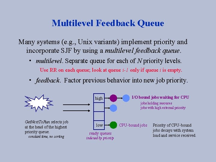 Multilevel Feedback Queue Many systems (e. g. , Unix variants) implement priority and incorporate