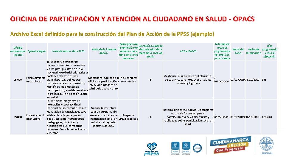 OFICINA DE PARTICIPACION Y ATENCION AL CIUDADANO EN SALUD - OPACS Archivo Excel definido