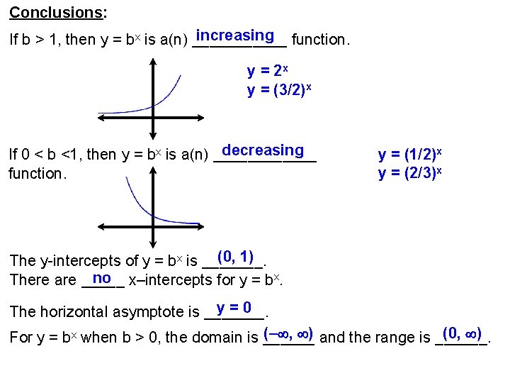 Conclusions: increasing function. If b > 1, then y = bx is a(n) ______