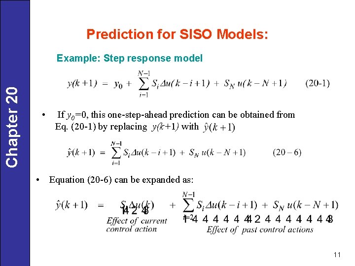 Prediction for SISO Models: Chapter 20 Example: Step response model • If y 0=0,