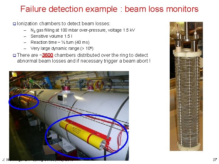 Failure detection example : beam loss monitors q Ionization – – chambers to detect