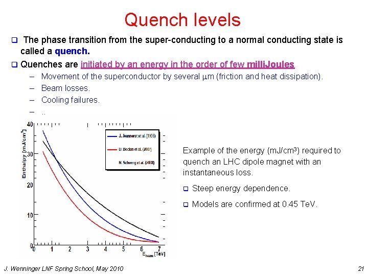 Quench levels The phase transition from the super-conducting to a normal conducting state is