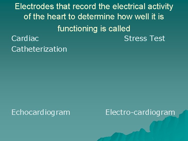 Electrodes that record the electrical activity of the heart to determine how well it