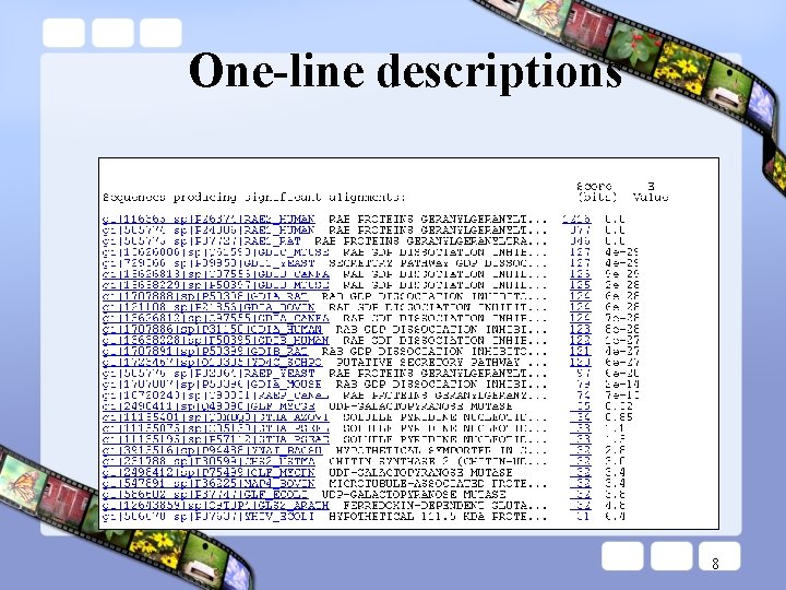 One-line descriptions 8 