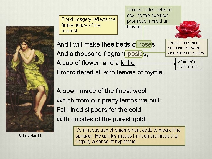 Floral imagery reflects the fertile nature of the request. “Roses” often refer to sex,