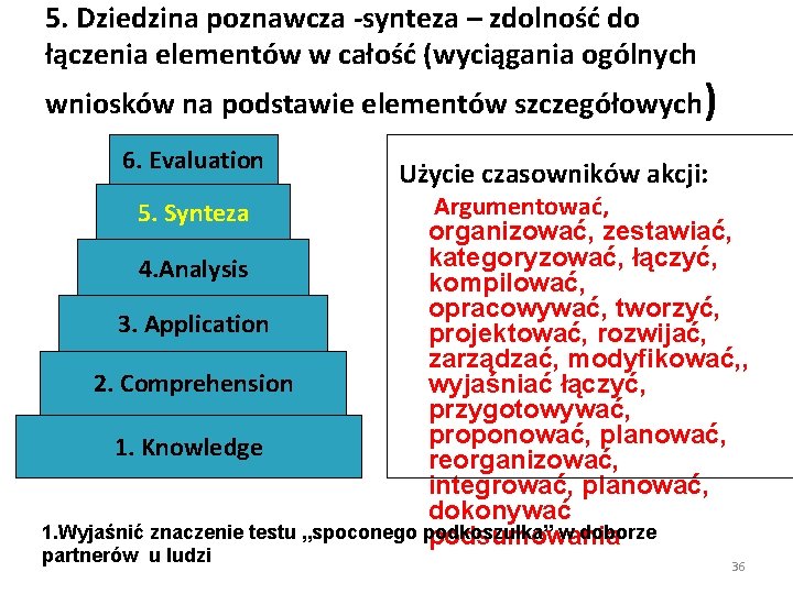 5. Dziedzina poznawcza -synteza – zdolność do łączenia elementów w całość (wyciągania ogólnych wniosków