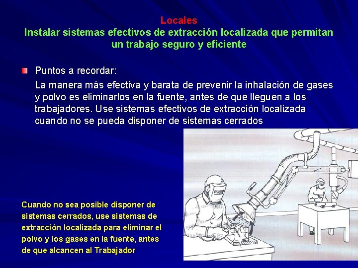 Locales Instalar sistemas efectivos de extracción localizada que permitan un trabajo seguro y eficiente