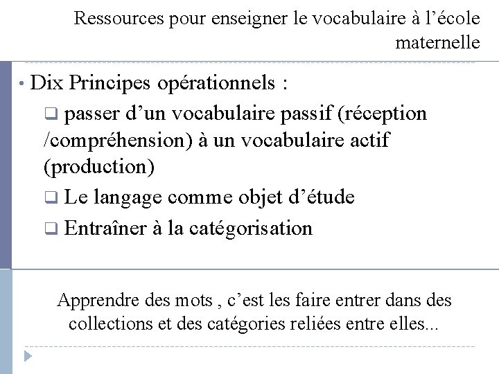 Ressources pour enseigner le vocabulaire lcole maternelle Principes