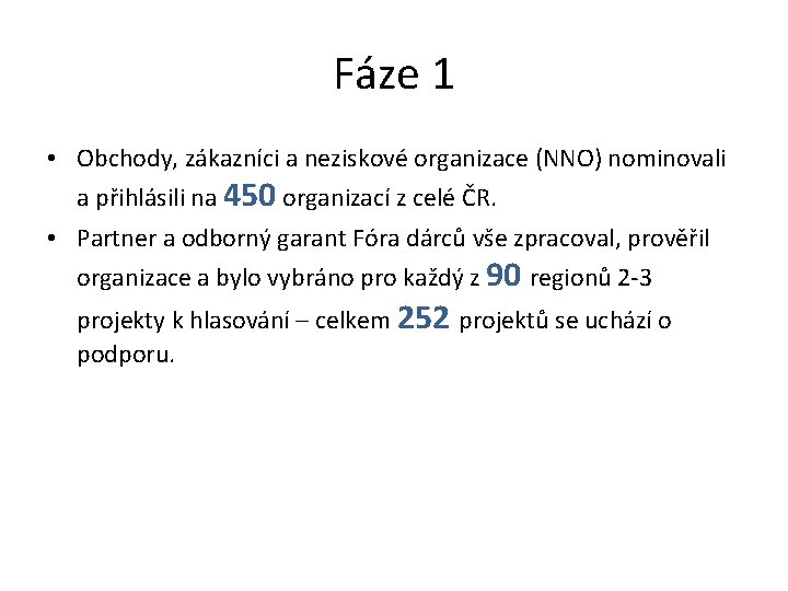 Fáze 1 • Obchody, zákazníci a neziskové organizace (NNO) nominovali a přihlásili na 450