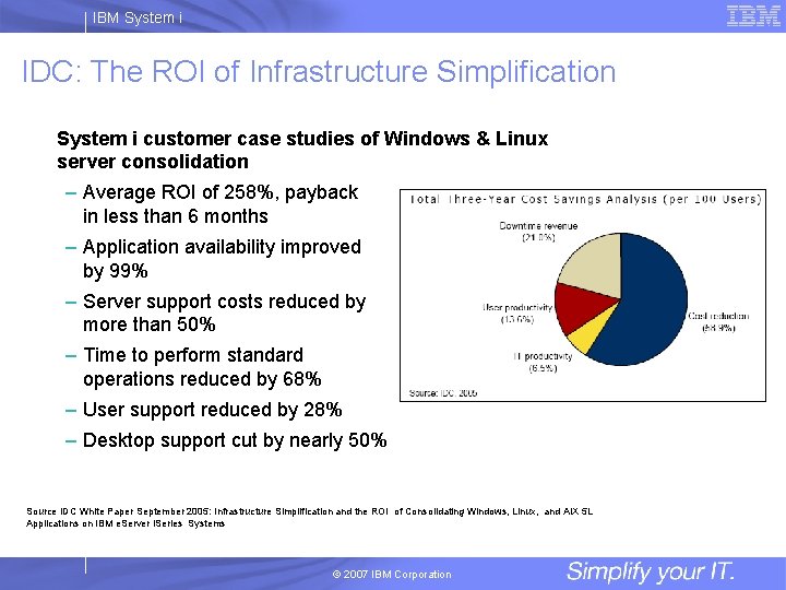 IBM System i IDC: The ROI of Infrastructure Simplification System i customer case studies