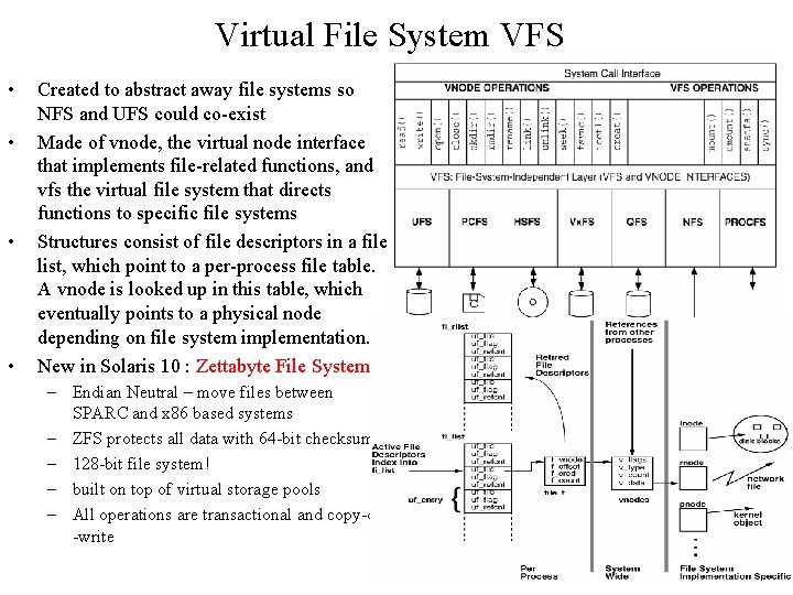 Virtual File System VFS • • Created to abstract away file systems so NFS