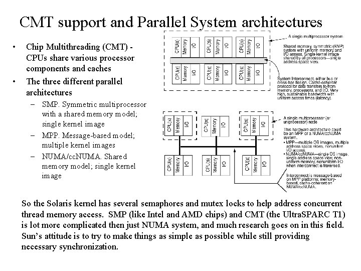 CMT support and Parallel System architectures • • Chip Multithreading (CMT) CPUs share various
