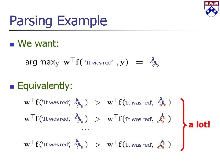 Parsing Example n We want: ‘It was red’ n S A B C D