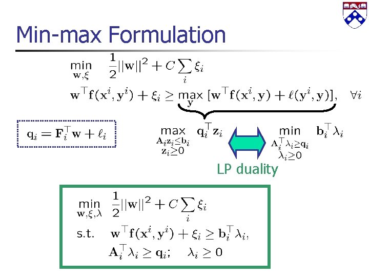 Min-max Formulation LP duality 