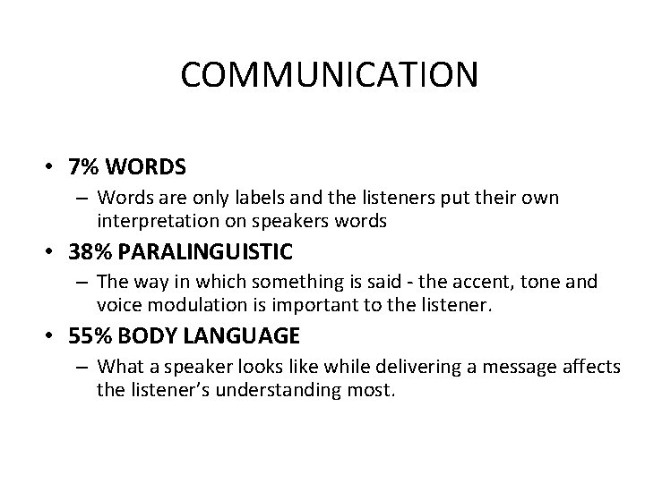 COMMUNICATION • 7% WORDS – Words are only labels and the listeners put their