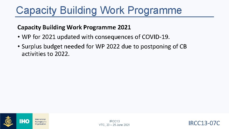 Capacity Building Work Programme 2021 • WP for 2021 updated with consequences of COVID-19.