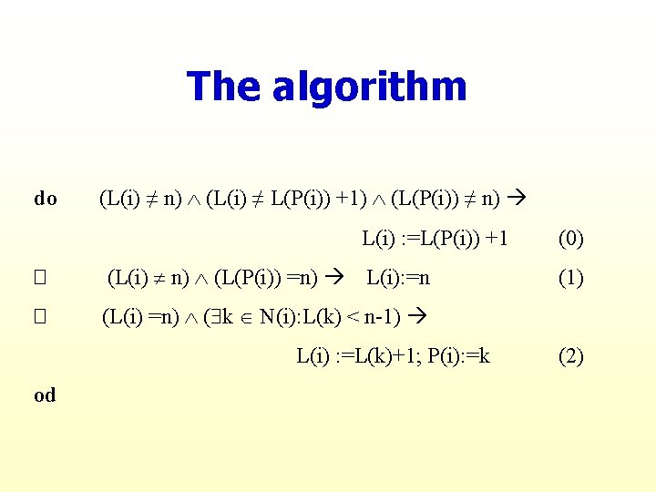 The algorithm do (L(i) ≠ n) (L(i) ≠ L(P(i)) +1) (L(P(i)) ≠ n) L(i)