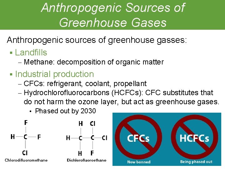Anthropogenic Sources of Greenhouse Gases Anthropogenic sources of greenhouse gasses: § Landfills ‒ Methane: