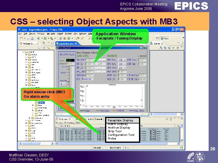 EPICS Collaboration Meeting Argonne June 2006 EPICS CSS – selecting Object Aspects with MB