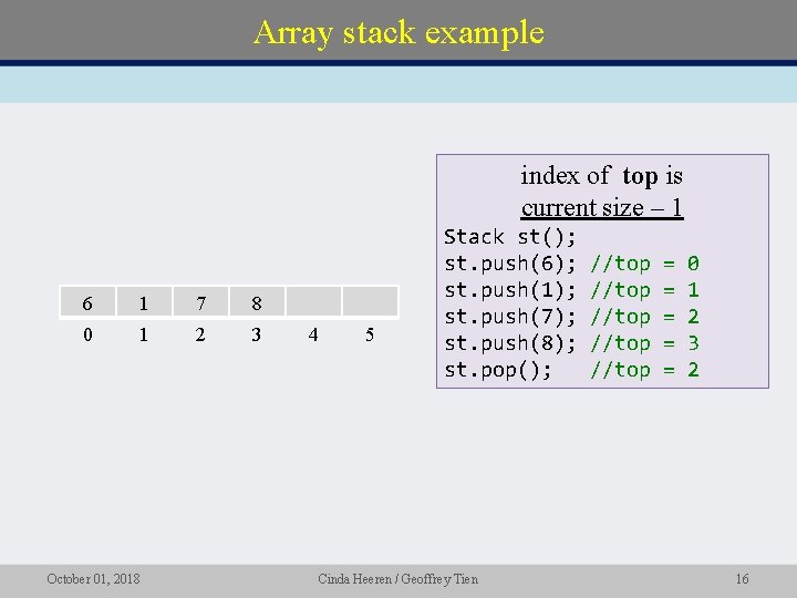 Array stack example index of top is current size – 1 6 1 7