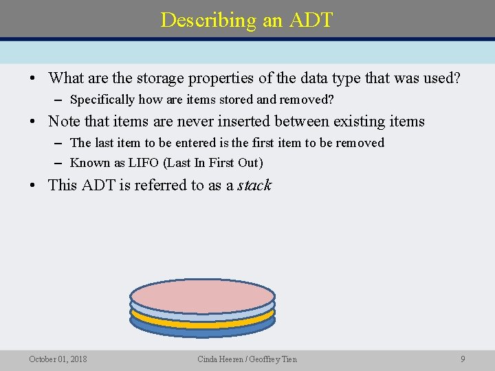 Describing an ADT • What are the storage properties of the data type that