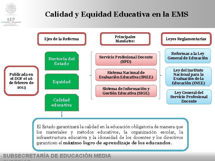 Calidad y Equidad Educativa en la EMS Publicada en el DOF el 26 de