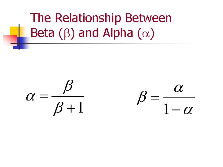 The Relationship Between Beta (b) and Alpha (a) 