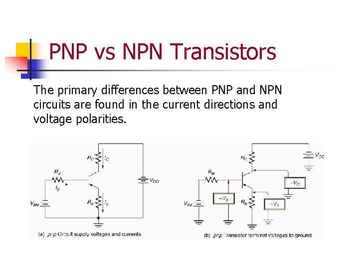 PNP vs NPN Transistors The primary differences between PNP and NPN circuits are found