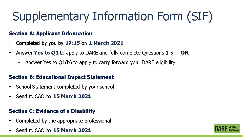 Supplementary Information Form (SIF) Section A: Applicant Information • Completed by you by 17: