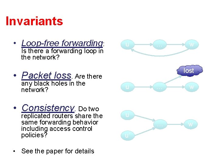 Invariants • Loop-free forwarding: Is there a forwarding loop in the network? u …