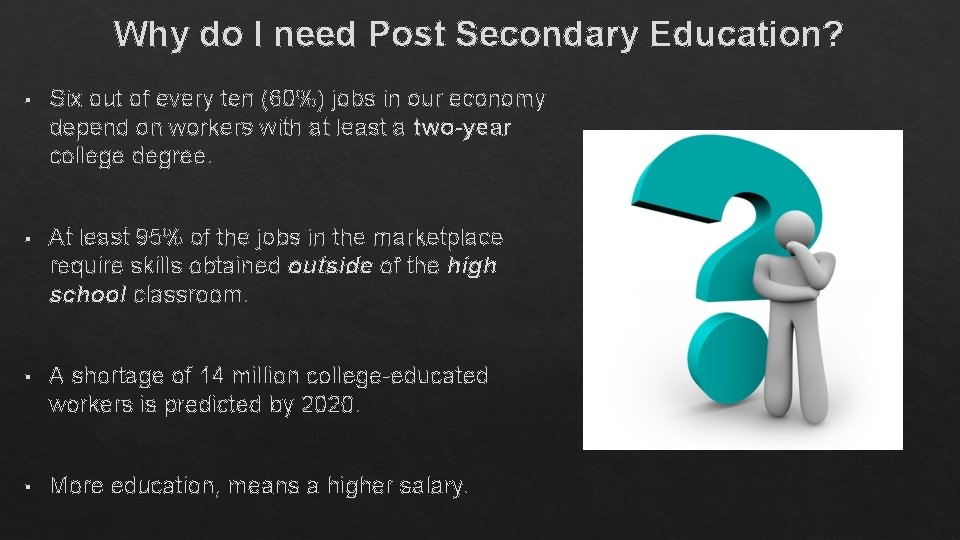 Why do I need Post Secondary Education? § Six out of every ten (60%)