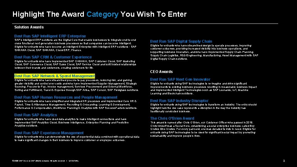 Highlight The Award Category You Wish To Enter Solution Awards Best Run SAP Intelligent