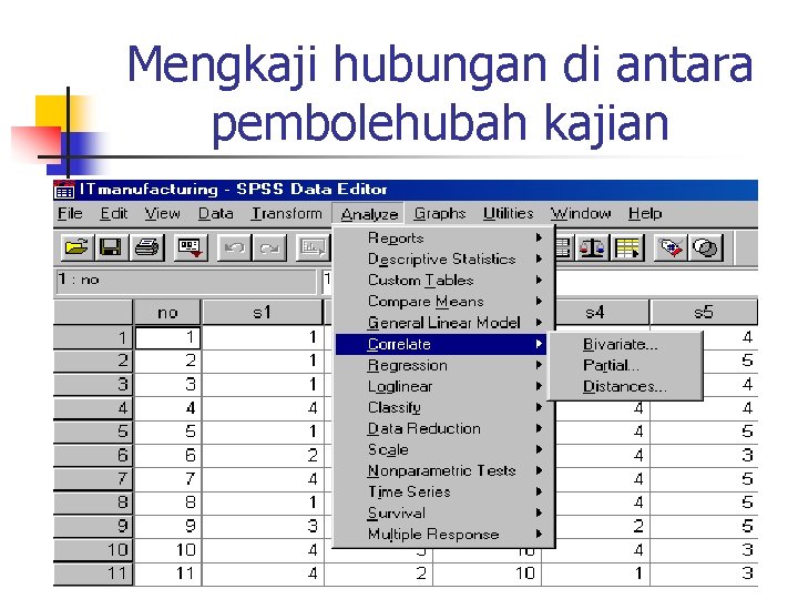 Mengkaji hubungan di antara pembolehubah kajian 