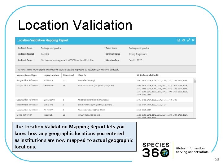 Location Validation The Location Validation Mapping Report lets you know how any geographic locations