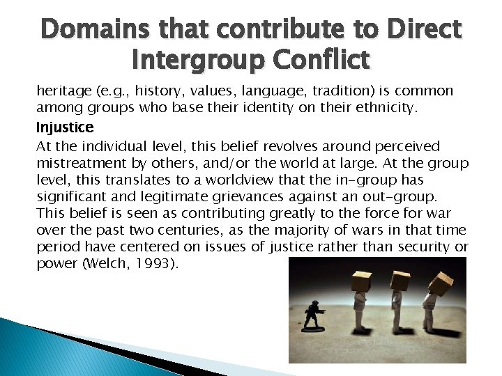 Domains that contribute to Direct Intergroup Conflict heritage (e. g. , history, values, language,