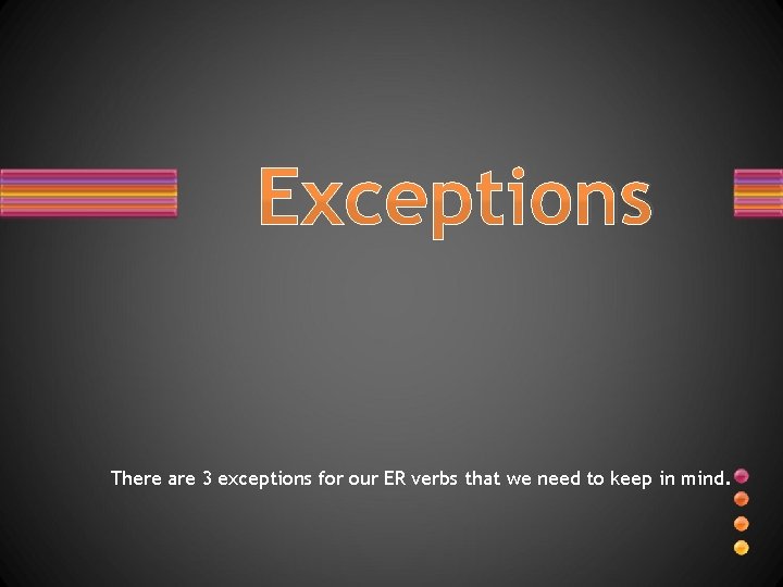 Exceptions There are 3 exceptions for our ER verbs that we need to keep