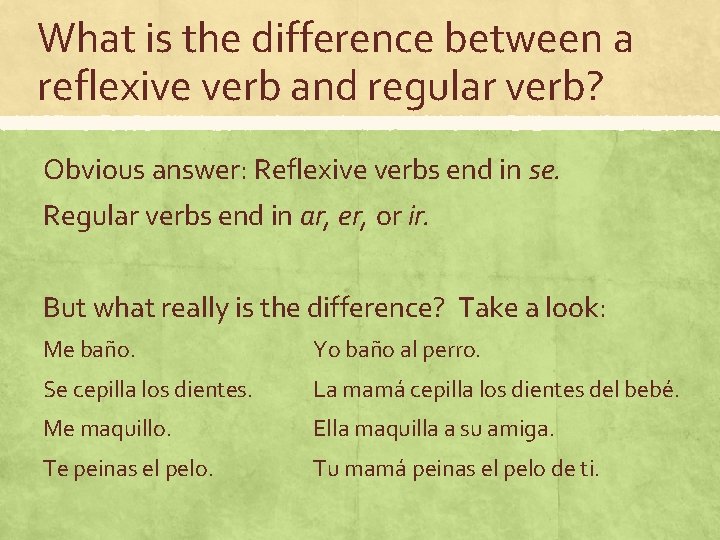 What is the difference between a reflexive verb and regular verb? Obvious answer: Reflexive