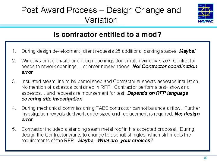 Post Award Process – Design Change and Variation Is contractor entitled to a mod?