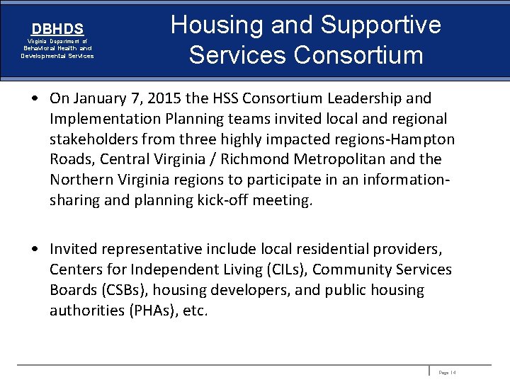 DBHDS Virginia Department of Behavioral Health and Developmental Services Housing and Supportive Services Consortium