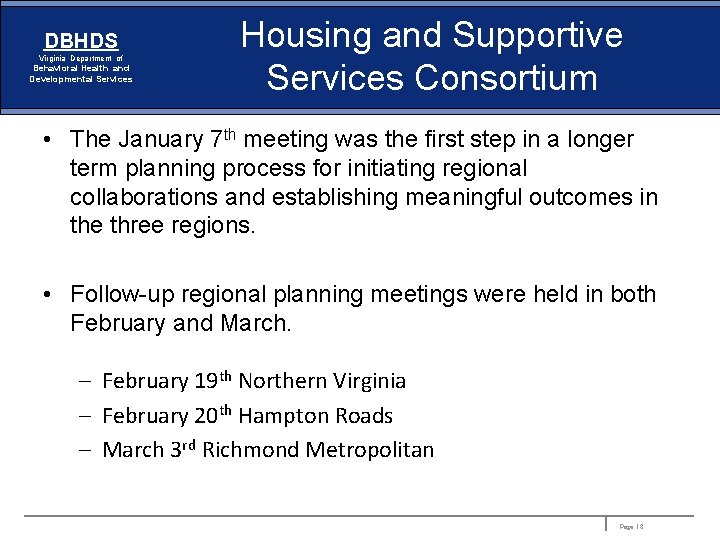 DBHDS Virginia Department of Behavioral Health and Developmental Services Housing and Supportive Services Consortium