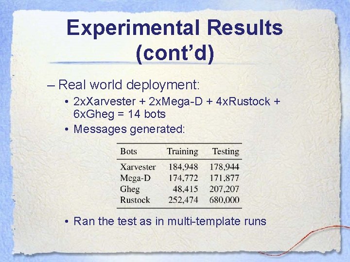 Experimental Results (cont’d) – Real world deployment: • 2 x. Xarvester + 2 x.