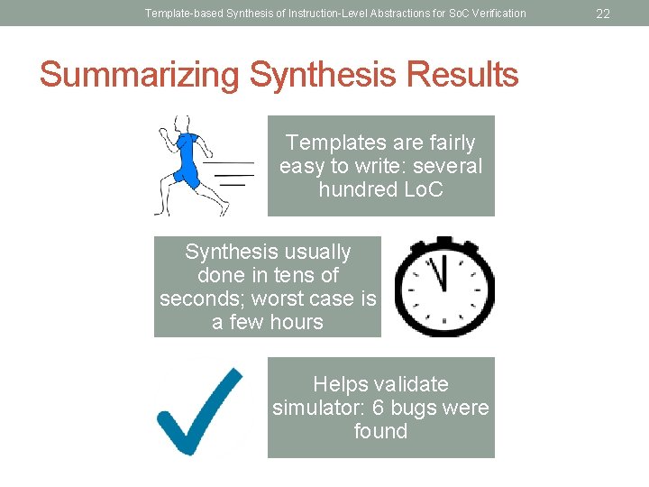 Template-based Synthesis of Instruction-Level Abstractions for So. C Verification Summarizing Synthesis Results Templates are