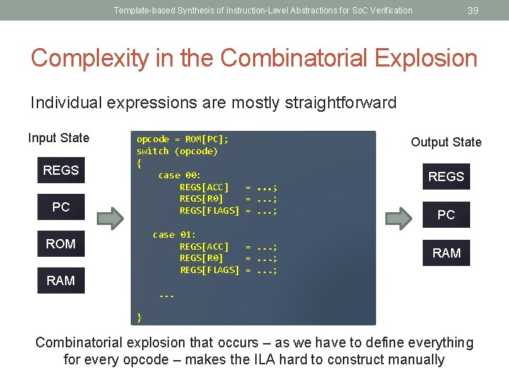 39 Template-based Synthesis of Instruction-Level Abstractions for So. C Verification Complexity in the Combinatorial
