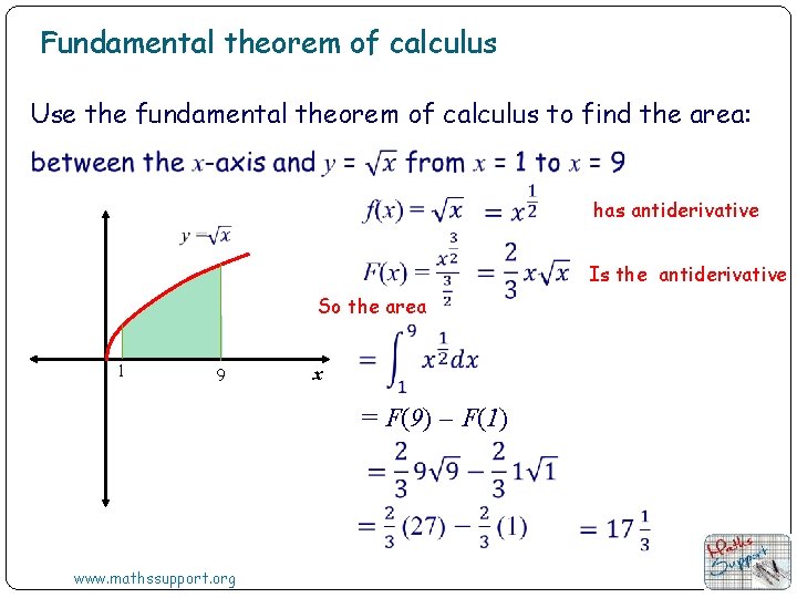 Fundamental theorem of calculus Use the fundamental theorem of calculus to find the area: