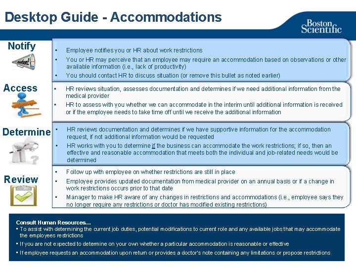 Desktop Guide - Accommodations Notify Access Determine Review • • Employee notifies you or